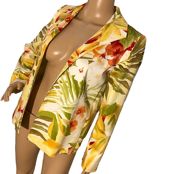 VINTAGE LINDA ALLARD FOR ELLEN TRACY PALM TROPICAL HAWAIIAN FLORAL BLAZER  SZ 8P - Picture 4 of 16